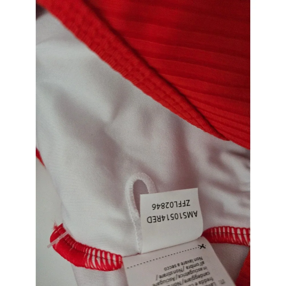 Charmo‎ Womens One Piece Swimsuit Red Ribbed Henley UPF 50+ Racerback Size M